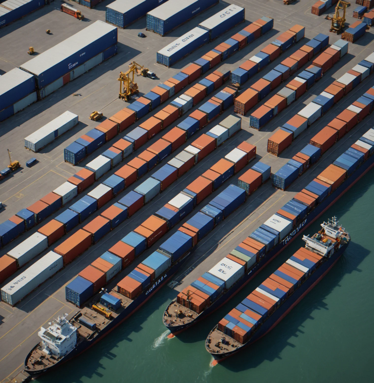 Stacked containers in a terminal yard showing different block heights, crahe positions and numbered retrieval order