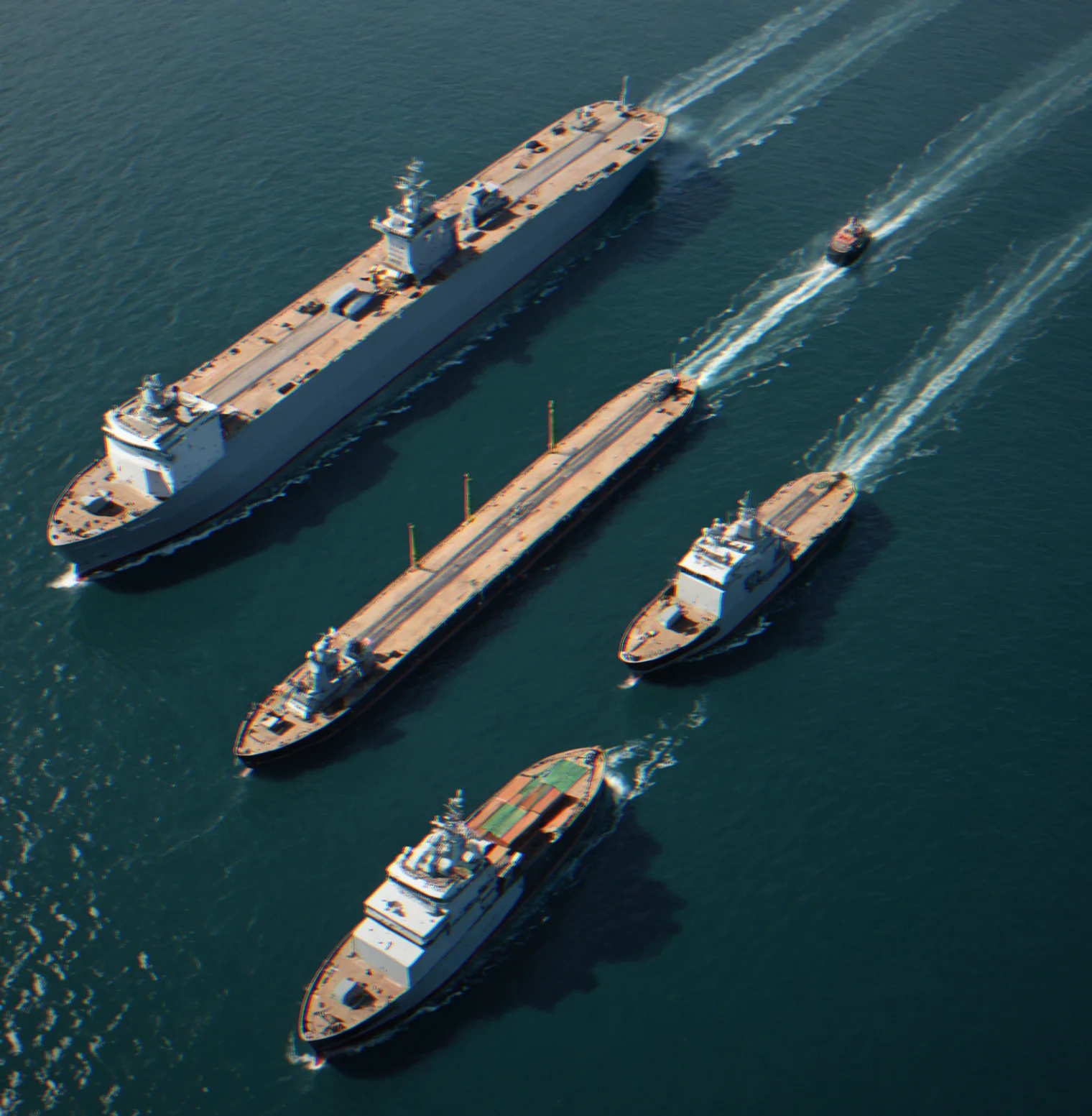 Comparative silhouettes of five different vessel types showing varying lengths, heights and deck structures