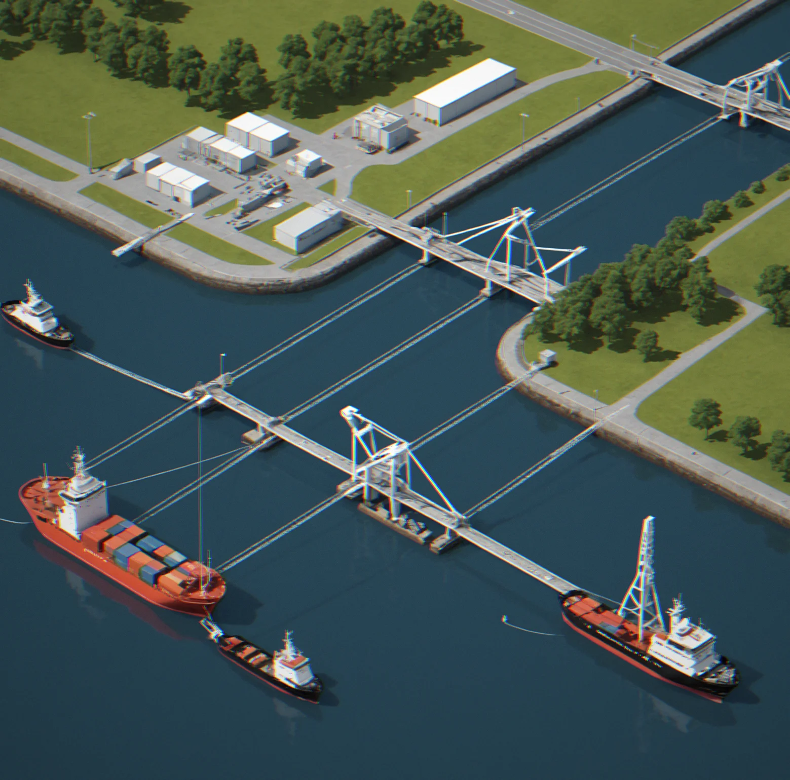 Decision tree diagram showing vessel scheduling branch points, each leading to different operational outcomes based on tidal timing, crane availability and berth allocation choices